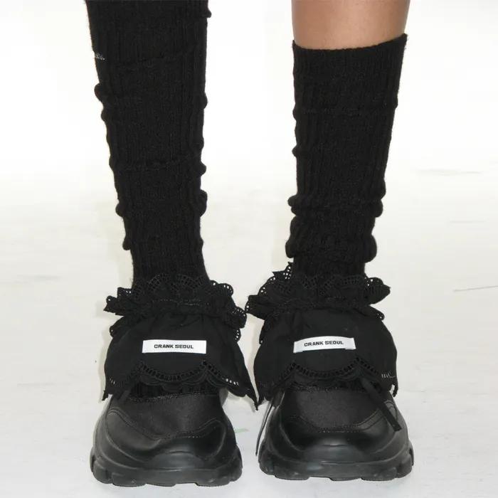 COTTON FRILL SHOE COVER_BLACK