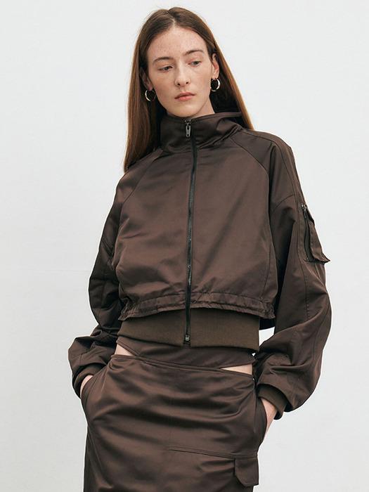 GLOSSY SATIN BOMBER JACKET [TAN BEIGE][BROWN]