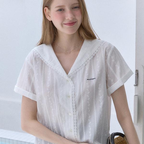 [8/18 예약배송] Atelier Marine Collar Blouse - White