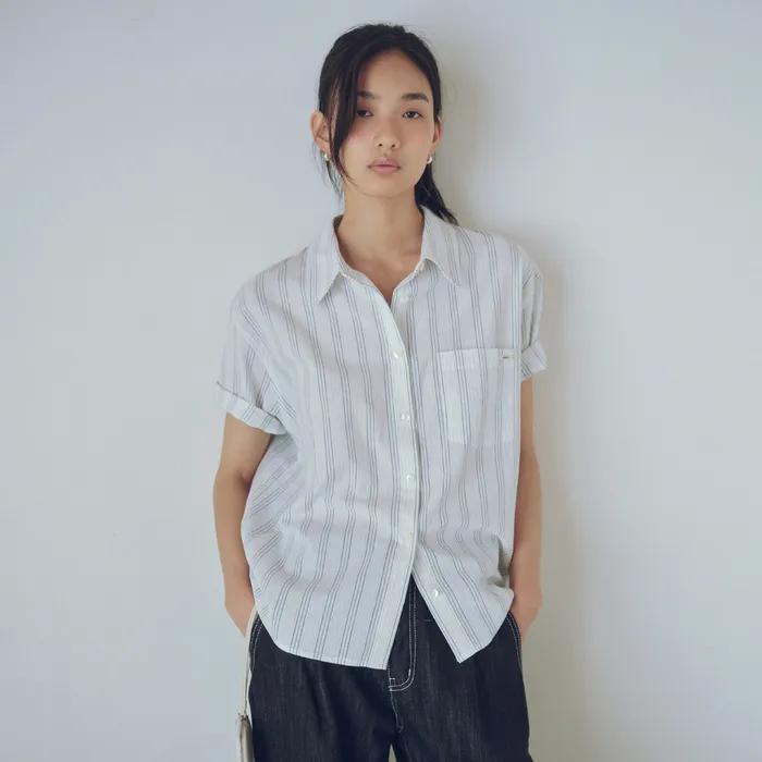Stripe half sleeve shirt_2colors