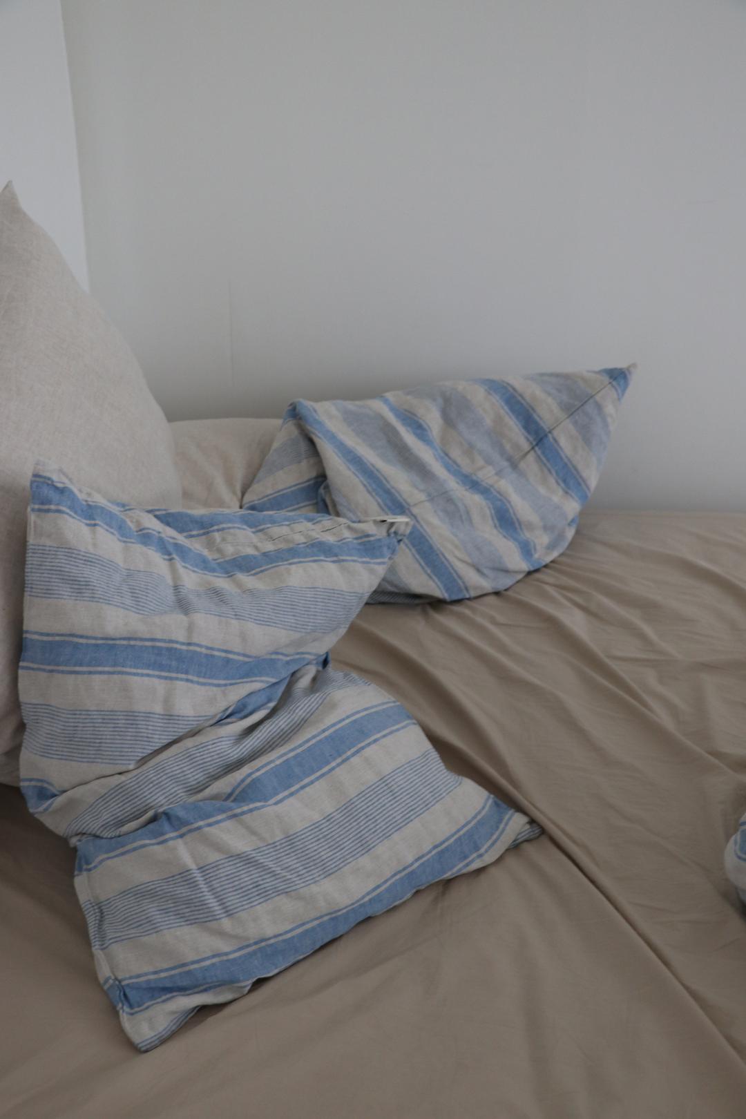 Vintage blue linen pillow cover