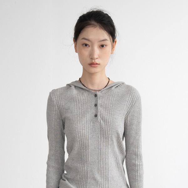 Ribbed Button Hood Top (Melange)