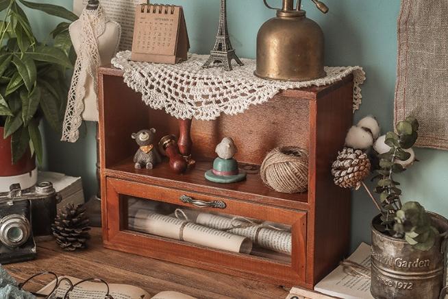 엔틱 원목 서랍형 2단 악세사리 미니 수납장