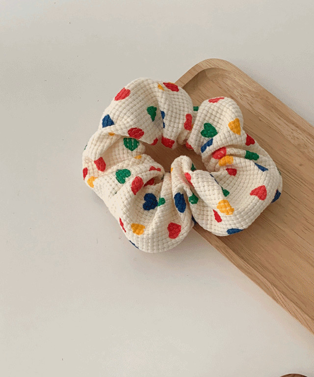 [무배] 하트 크레용 와플 헤어 스크런치 곱창밴드 곱창머리끈