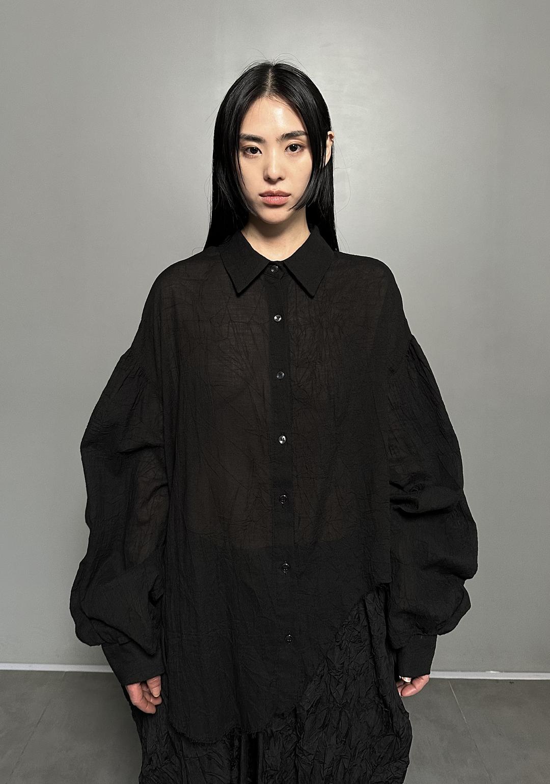 SS24 UNISEX AMU WASHED CUT-OUT SHIRT #BLACK [자사몰 혜택 5%]