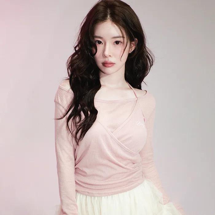 베티붑 시스루 홀터 랩 티셔츠_핑크