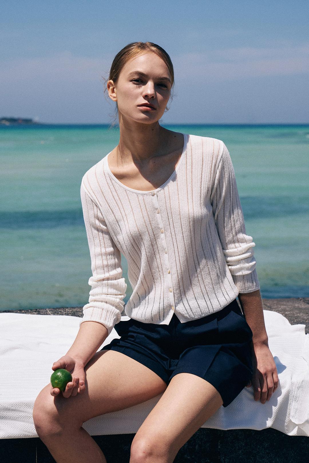 Linen Scoop-Neck Cardigan[LMBESUKN284]-2color