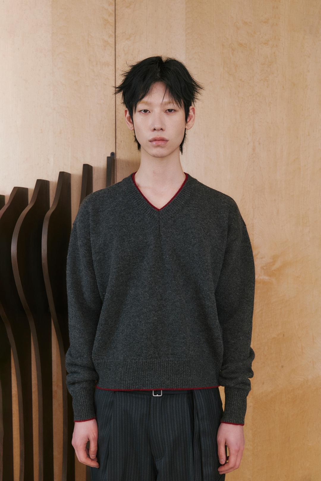 Drift Layered V-neck Knit - Charcoal Red