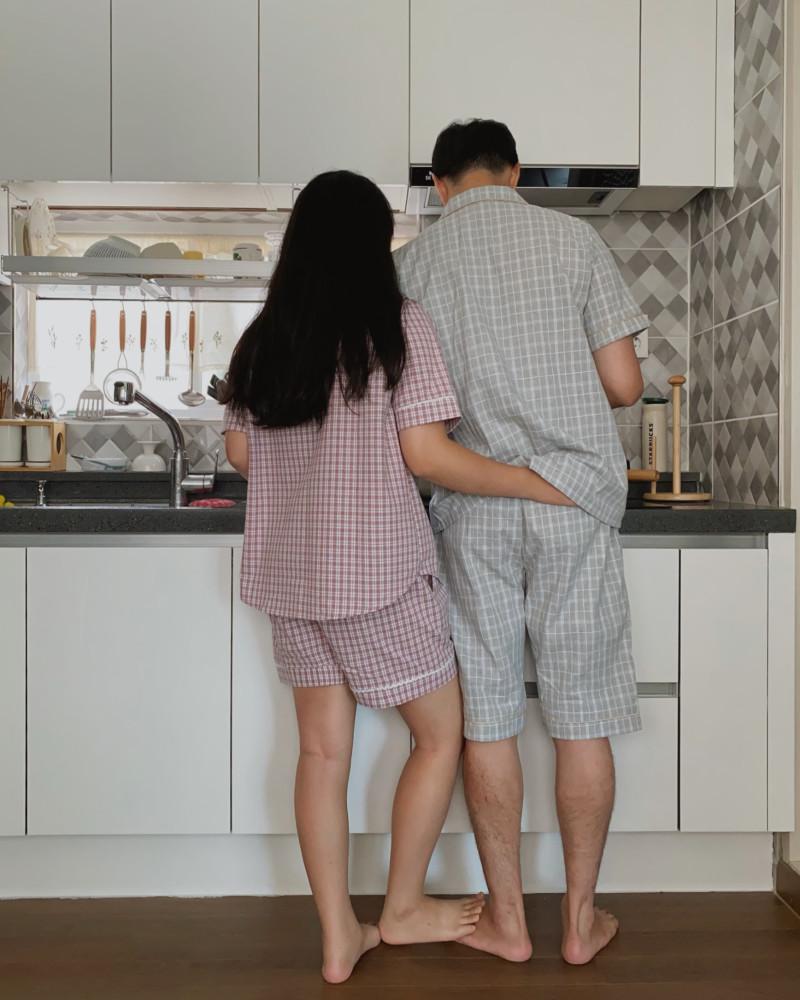 부부상점 멜로 체크 파자마 신혼부부 여름 커플 잠옷 홈웨어