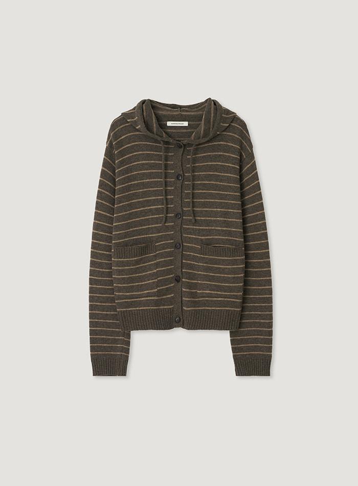 COLIN HOOD KNIT CARDIGAN_BROWN STRIPE