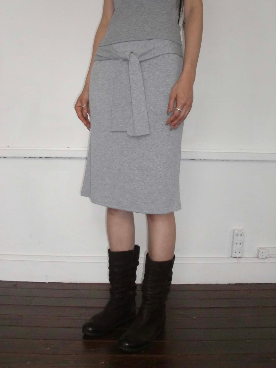 TIE MIDI SKIRT_GRAY