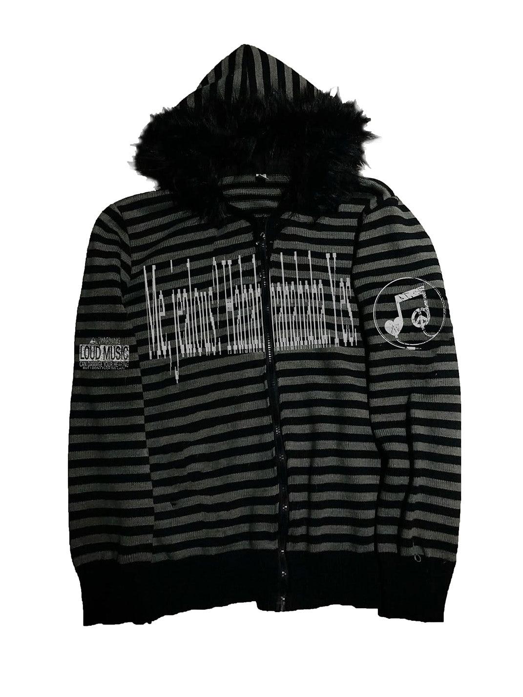 PAIKI | Faux Fur Collar Knit Hoodie - Black / S