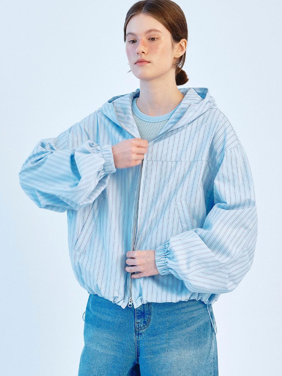 [B-grade 60%]HOODY STRIPE WIND JUMPER - SKYBLUE
