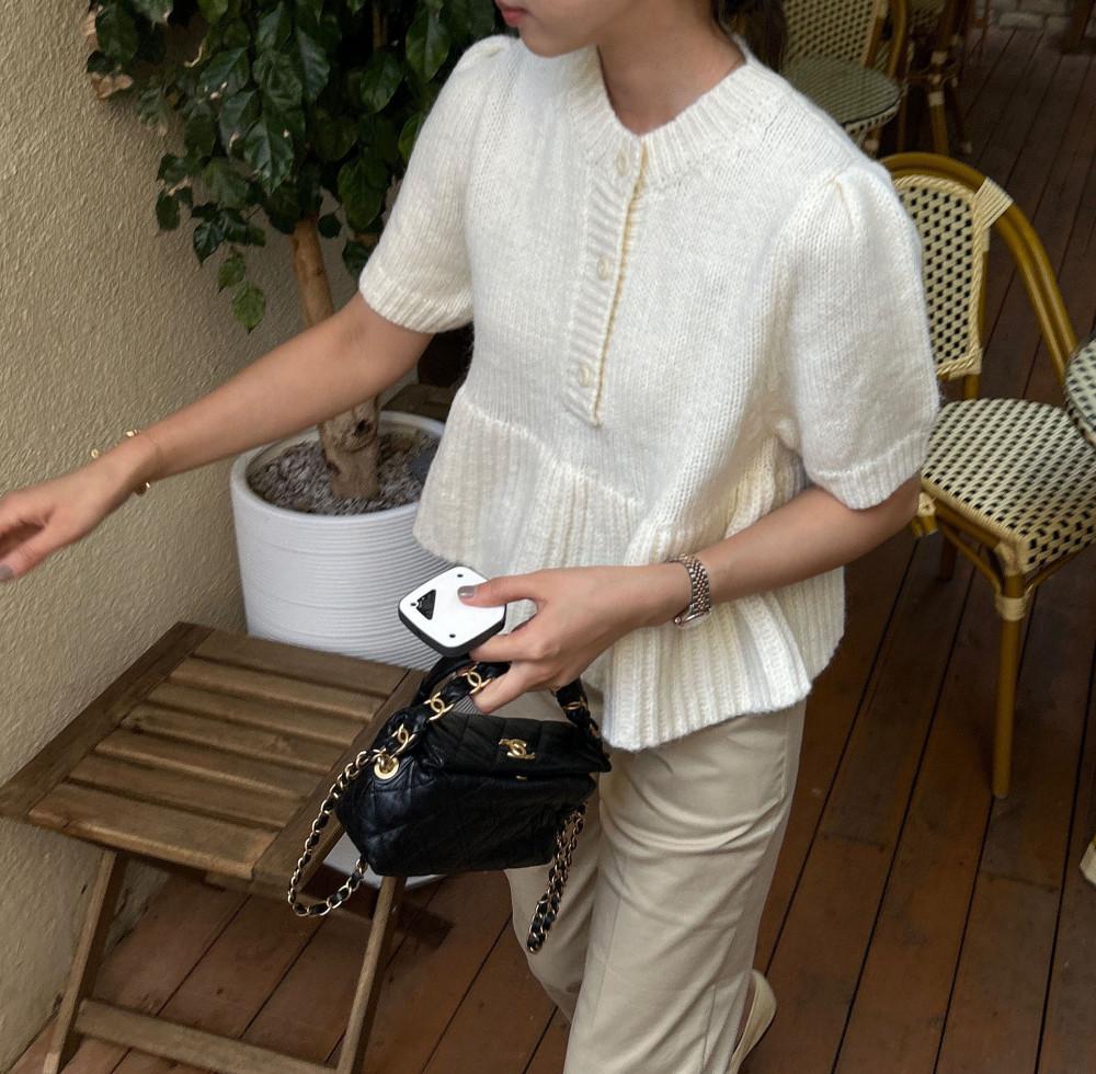 (일주일 소요)엘렌 아이보리/머스타드 플레어핏 니트 블라우스