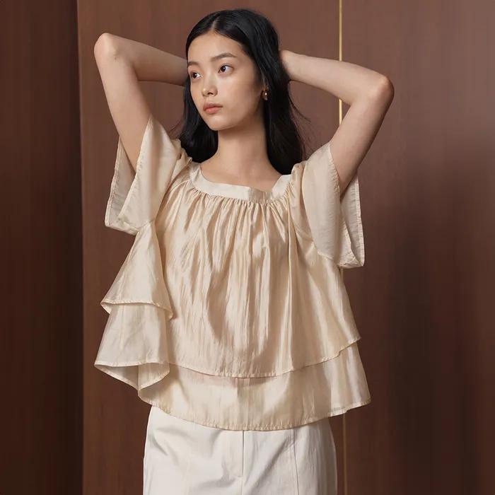[29CM 단독] Summer Double Layered Sheer Blouse_sand