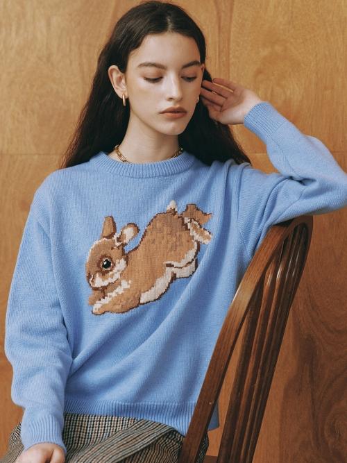 [3차 입고 완료 | 3시 이전 당일 출고] [허영지 착용] RABBIT WOOL KNIT TOP_BLUE (EEOO4NTR04W)
