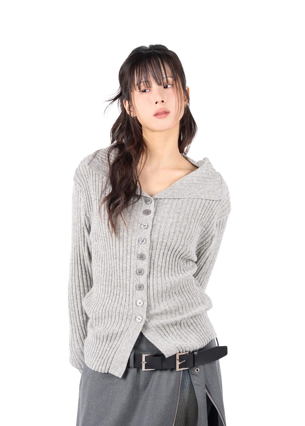 CASHMERE RIBBED BUTTON CARDIGAN