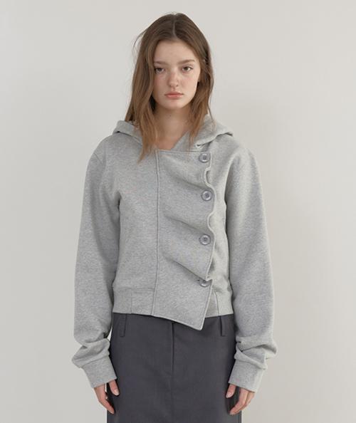 WAVE BUTTON HOOD ZIP UP (MELANGE GREY)