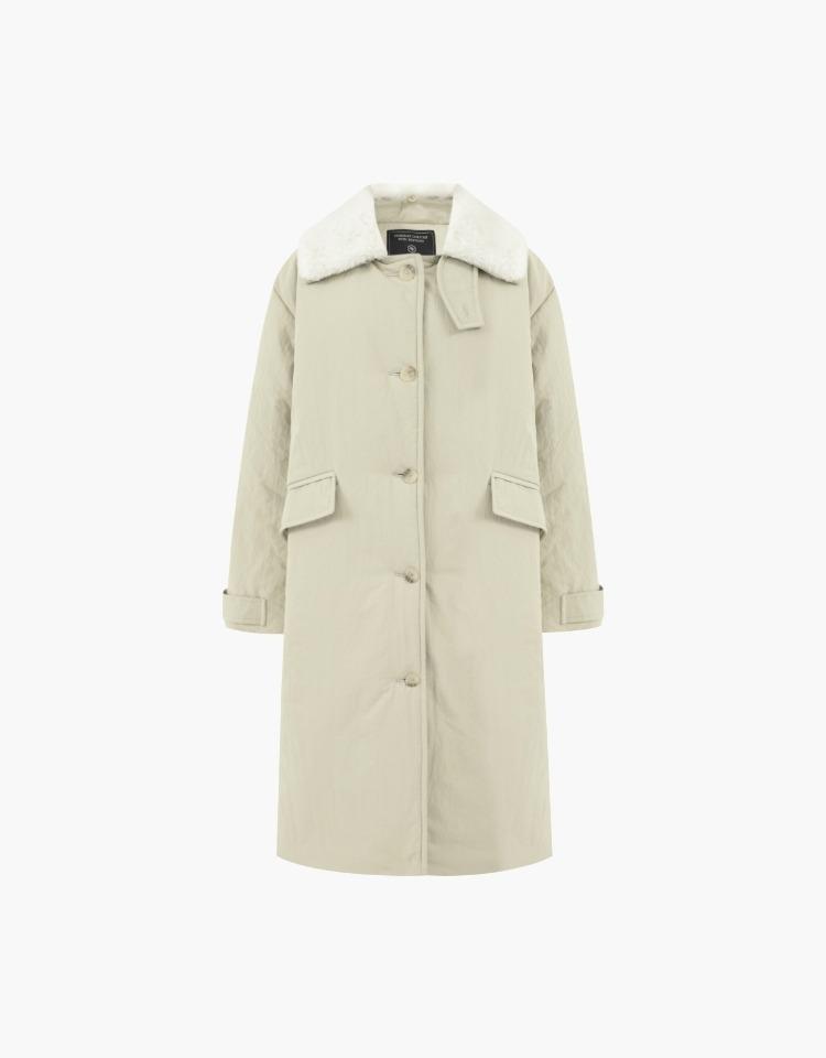 fur collar long padded coat (light beige)
