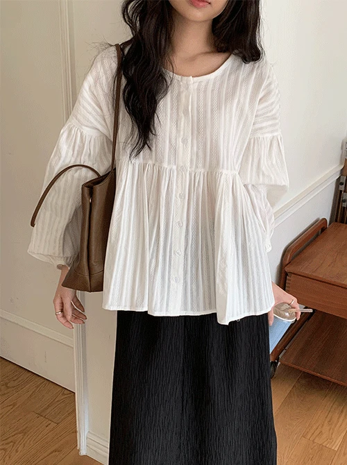 포레스트 시어 에스닉 셔링 블라우스 (bl)