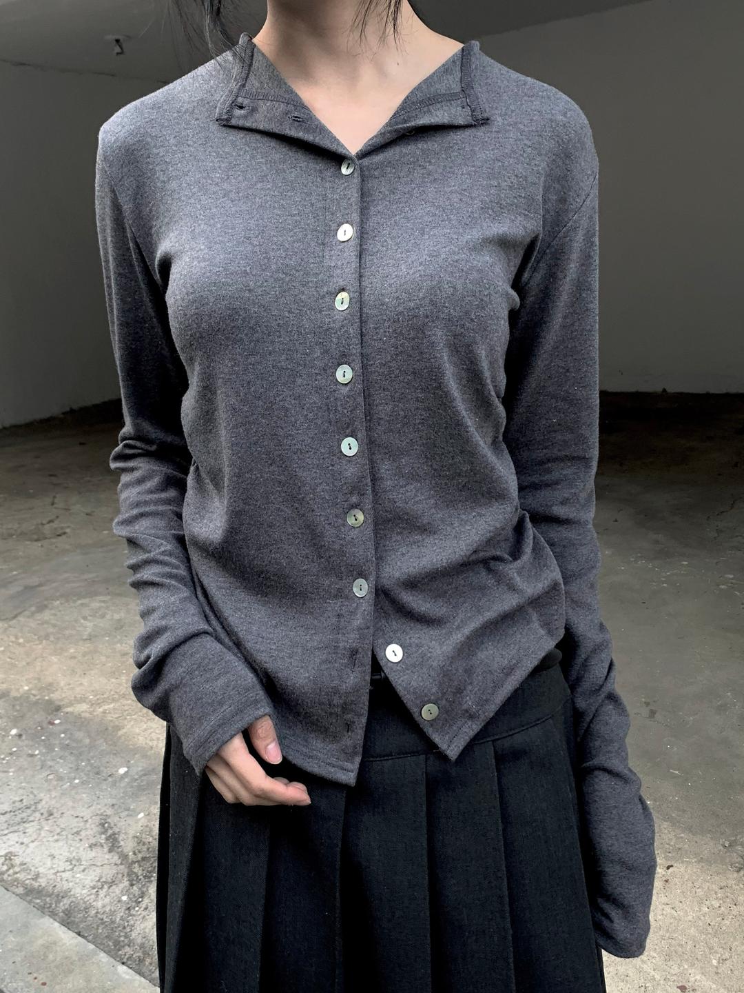 버튼 셔링 가디건
