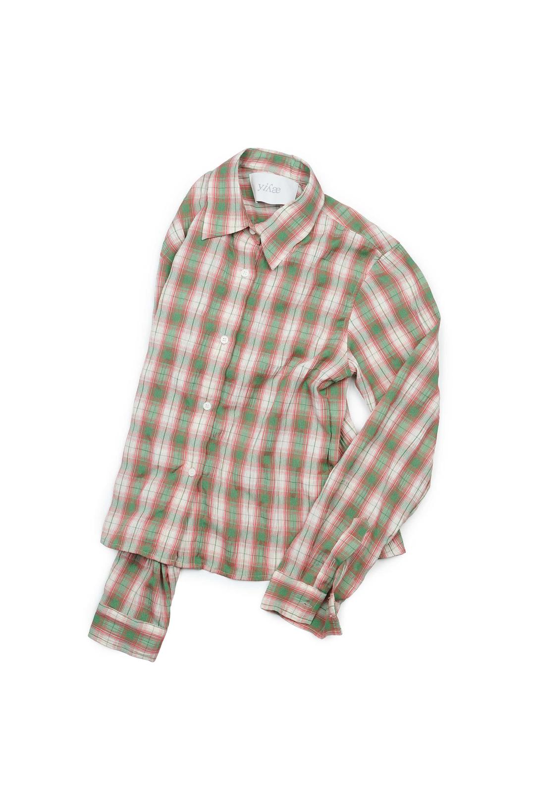 Slim Crinkled Check Shirts _ Green