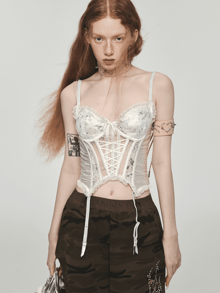 1JINN STUDIO 슬리브리스 프릴 코르셋 탑 (3컬러)