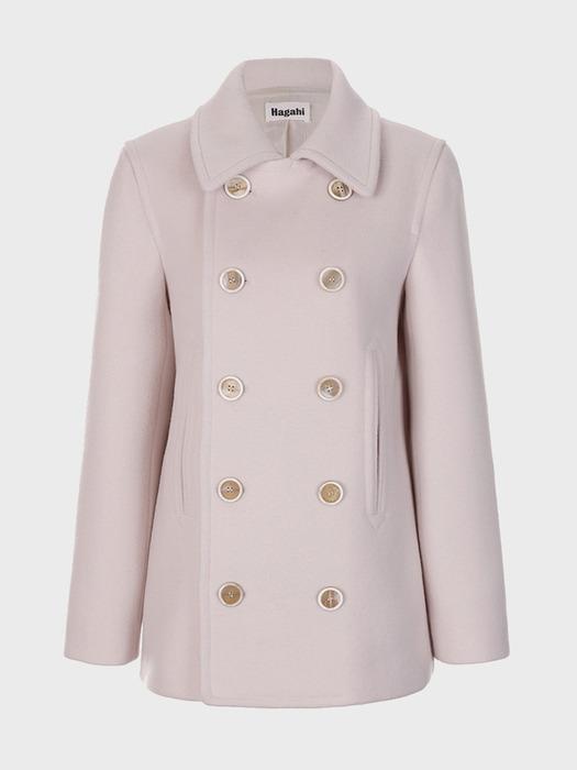 Six Buttons Detail Half Coat -Baby Pink