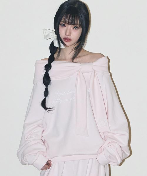 일리고(ILLIGO) 퓨어 보우 오프숄더 맨투맨 핑크 - 사이즈 & 후기 | 무신사