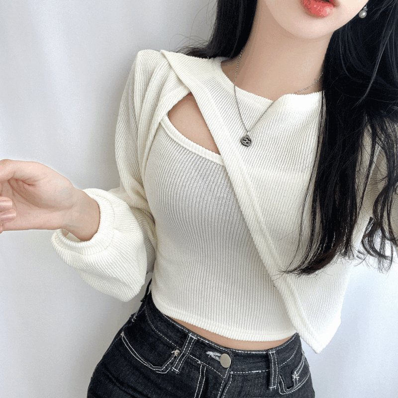 [나시+볼레로 크롭Set] 커민 크롭 나시+ 크롭 볼레로맨투맨 세트 (4color)