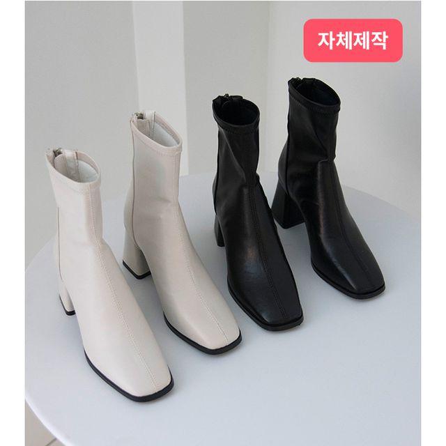 [자체제작] 당일발송 발편한 삭스부츠  스퀘어 통굽 스판 여성 앵글부츠 앵클부츠 로레나