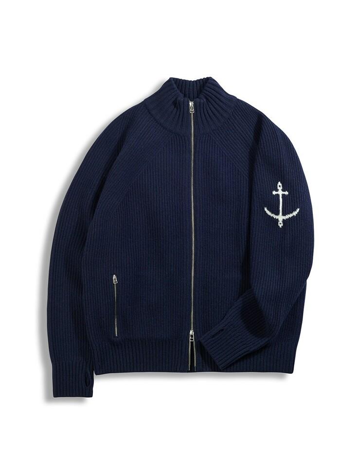 건지울른스 브리티쉬 립 투웨이 집업 스웨터 - 네이비