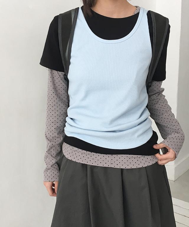 데일리쥬 [🍀봄신상/4만장판매/MADE] 파벨 레이어드 라운드 골지 나시 (크롭/롱)