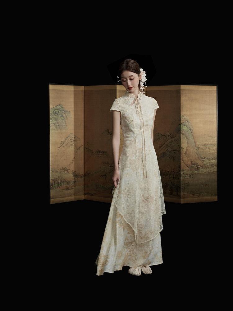 Tie-Dye China Ciffon Long Lace Dress