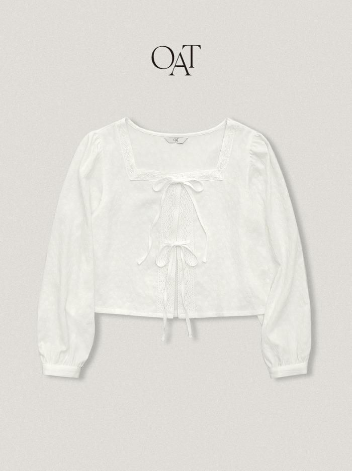 [OAT] Lala Embo Ribbon Blouse - Ivory