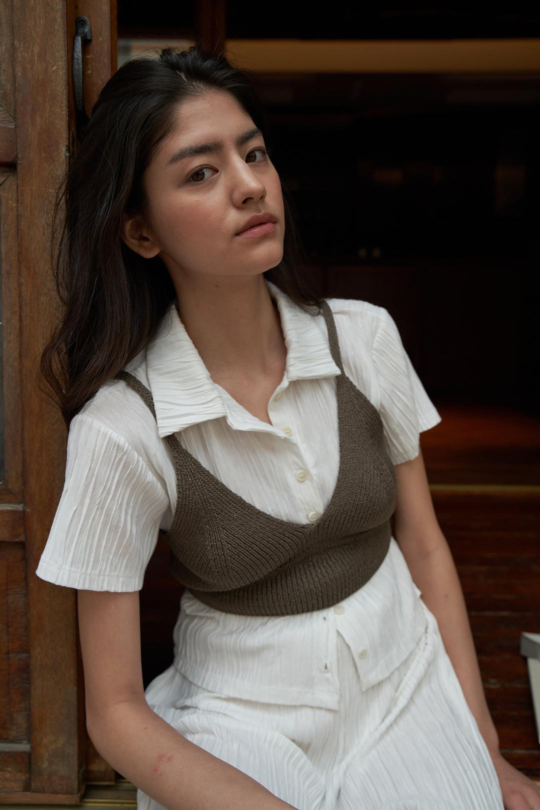 r e Pleats Half Sleeved Shirt_Ivory