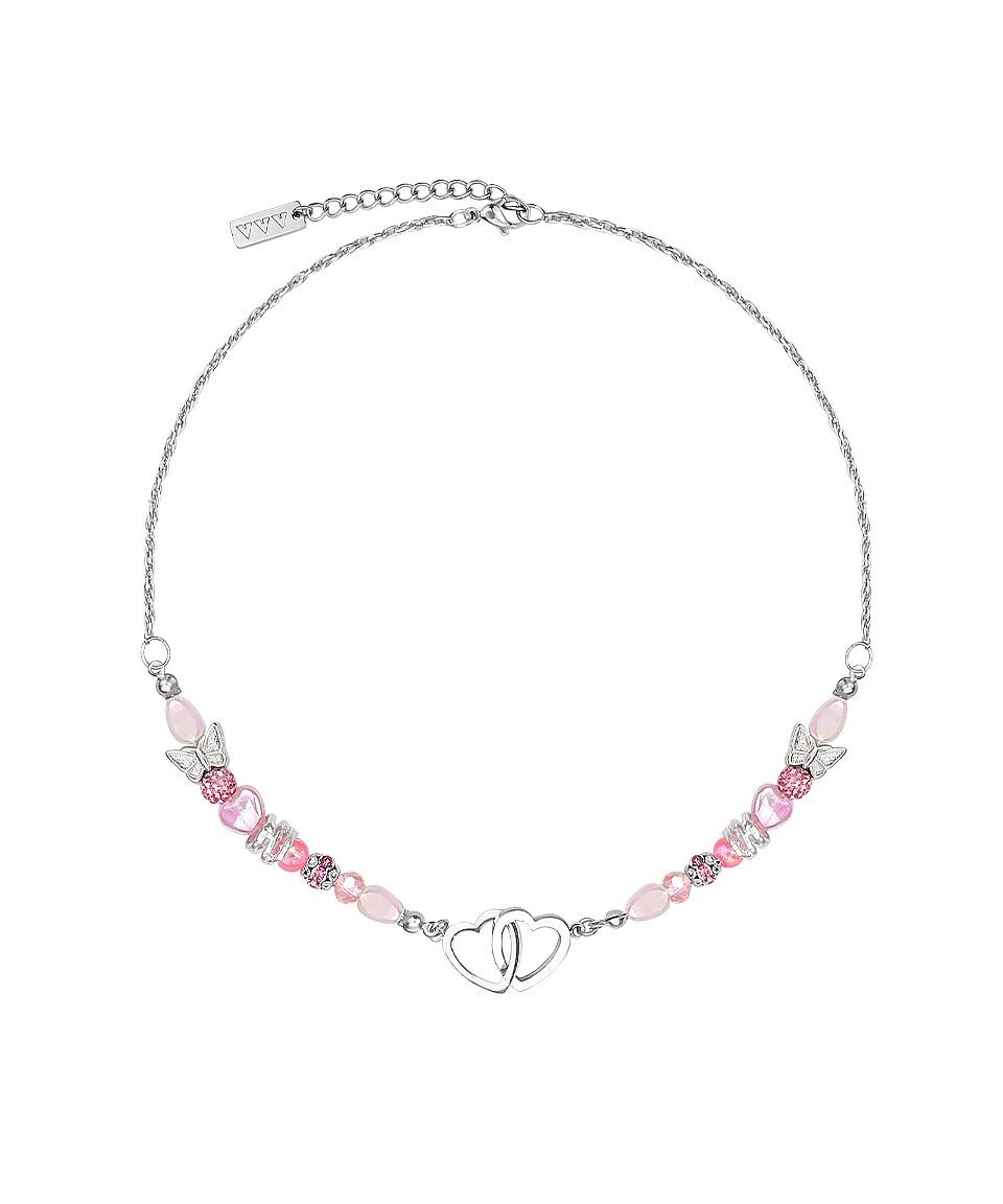 하이틴 더블 하트 핑크 비즈 체인 목걸이