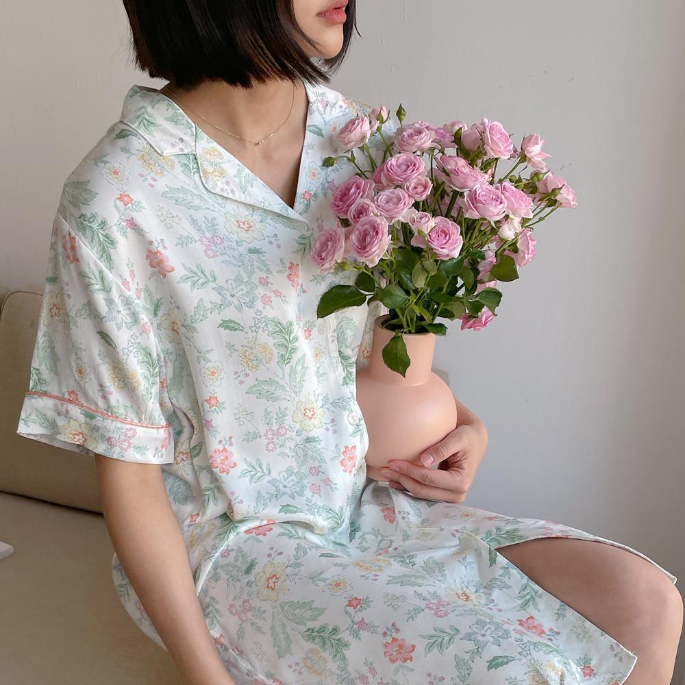 반팔 원피스 잠옷 빅사이즈 파자마 냉감 레이온 잠옷
