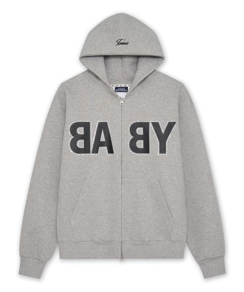 베이비 로고 큐빅 후드집업 그레이