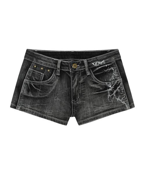 TATTOOED GRAPHIC DENIM SHORTS_GREY