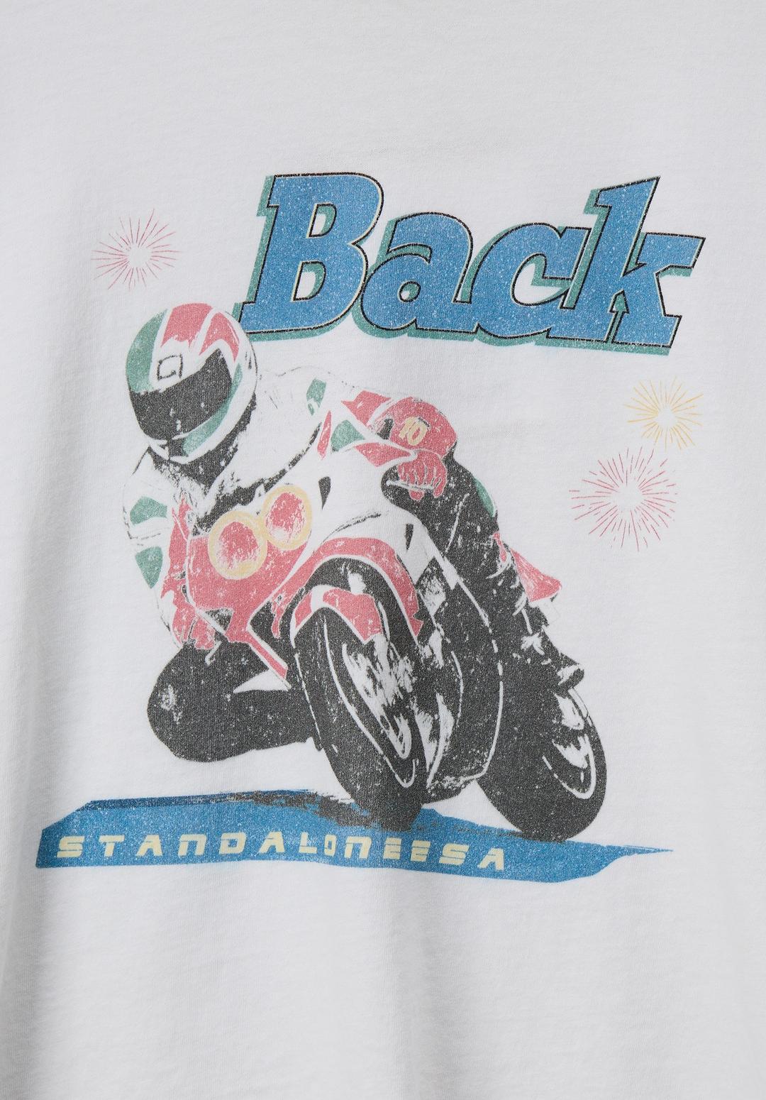 "BACK\" MOTORCYCLE HALF SLEEVE T-SHIRT, BLUE