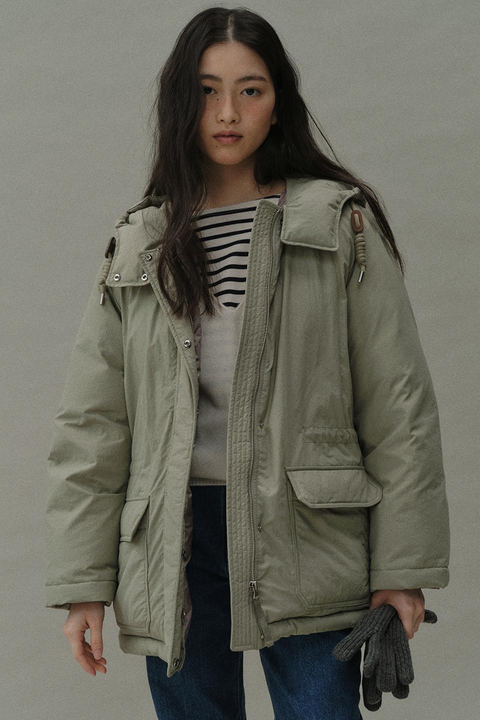 goose down half hooded coat (light khaki)