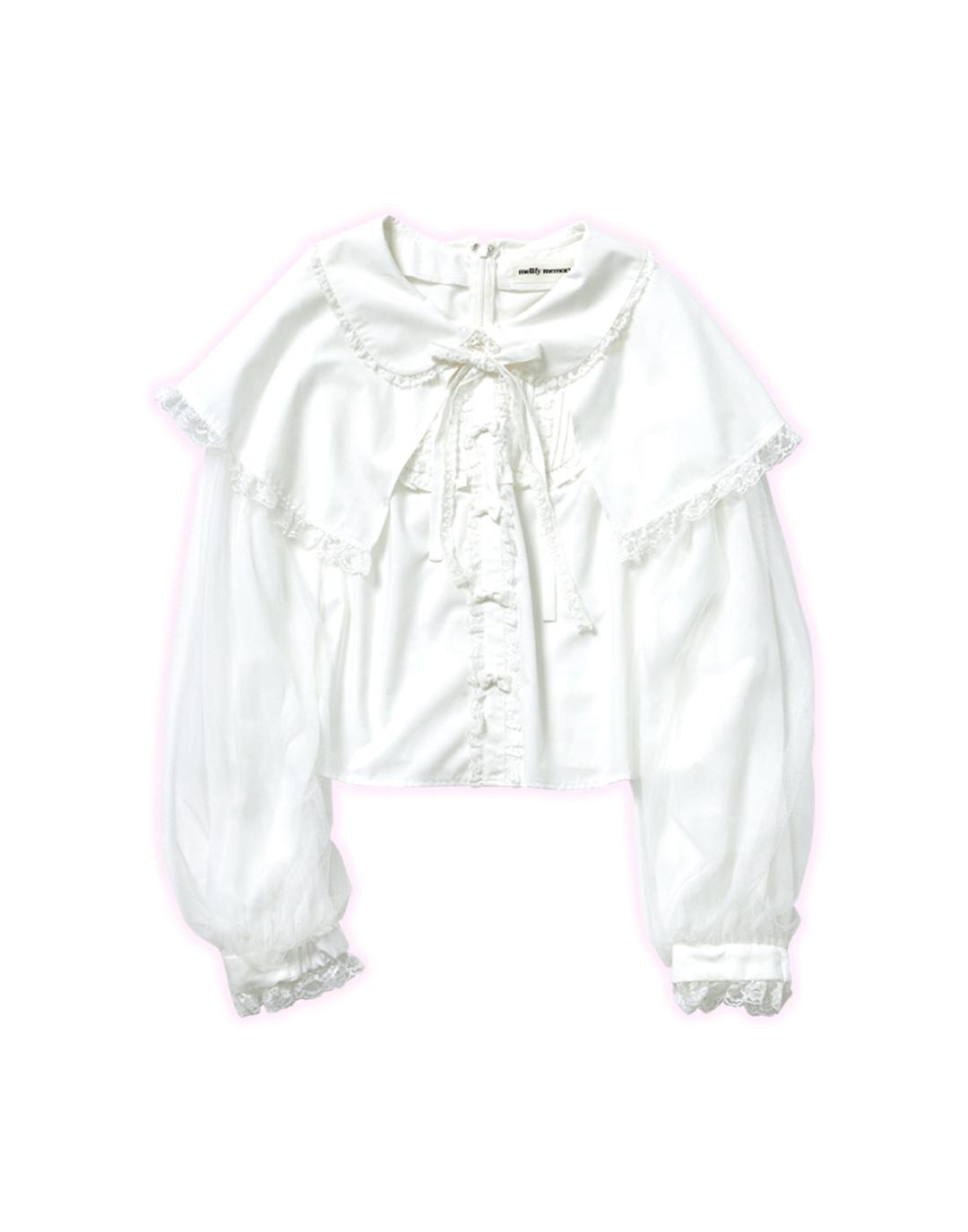 【3月発送】Dreamy mini ribbon cape ブラウス - WHITE / M