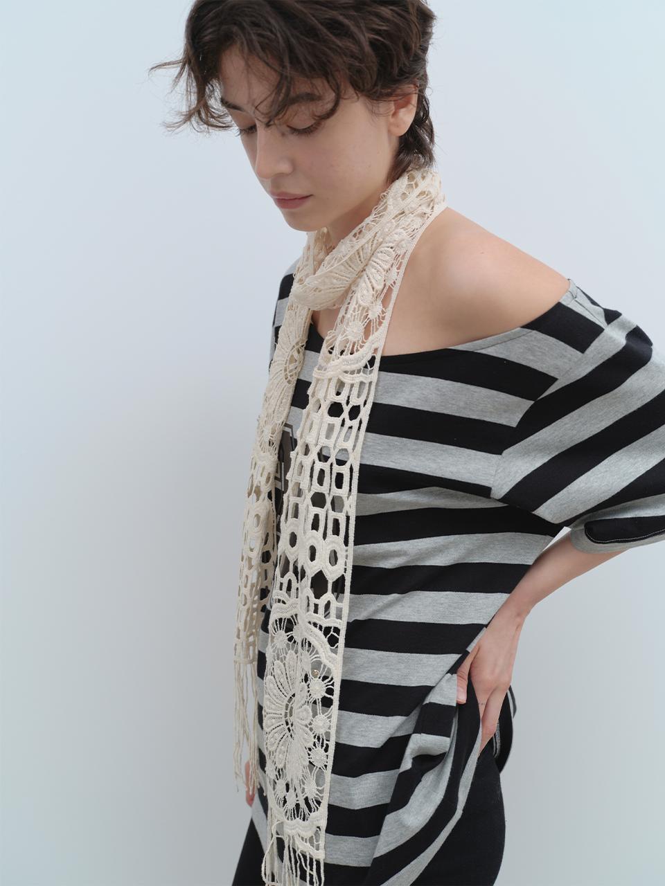 Cotton Crochet Scarf [Ivory]