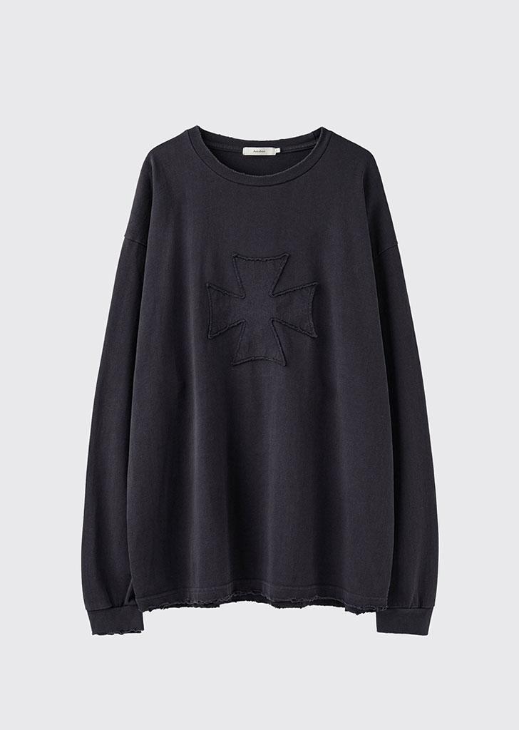 Cross Applique Destroyed Long Sleeves_Purple Navy