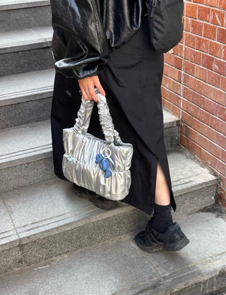 셔링 스퀘어 주름 토트백 사각백 핸드백 손가방 실버가방 3컬러