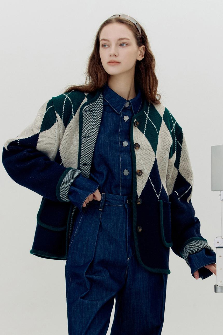 [김나영,정유미,이주빈,문가영 착용]HAPPINESS Pattern cardigan (Argyle)