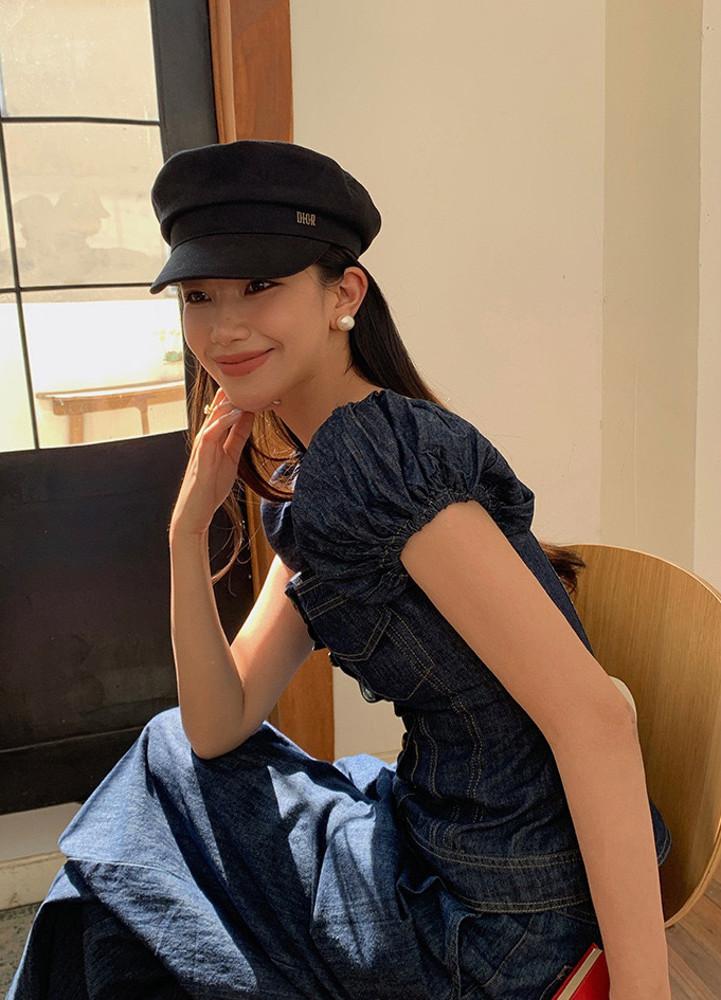 (6/15일부터 순차적 발송) 데님 스퀘어넥 블라우스 여름 반팔 퍼프 블라우스