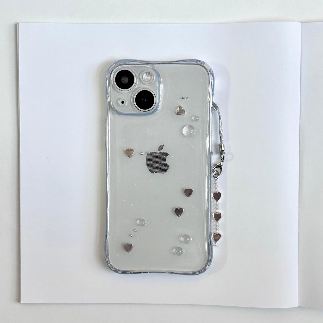 쉬머링 하트 폰케이스 (아이폰 전용상품) - 핸드메이드 레진케이스 하트 실버