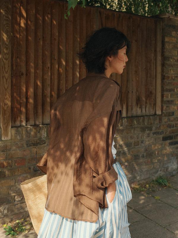 FULL BACK SHEER SHIRT, NOTRE DAME BROWN